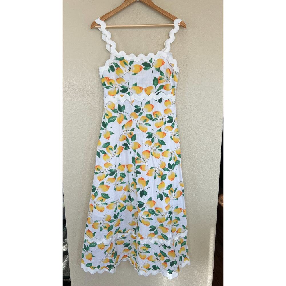 Women's Boutique Lemon Ric-Rac Maxi Dress Large Smocked Cotton Summer Dress - Picture 2 of 8